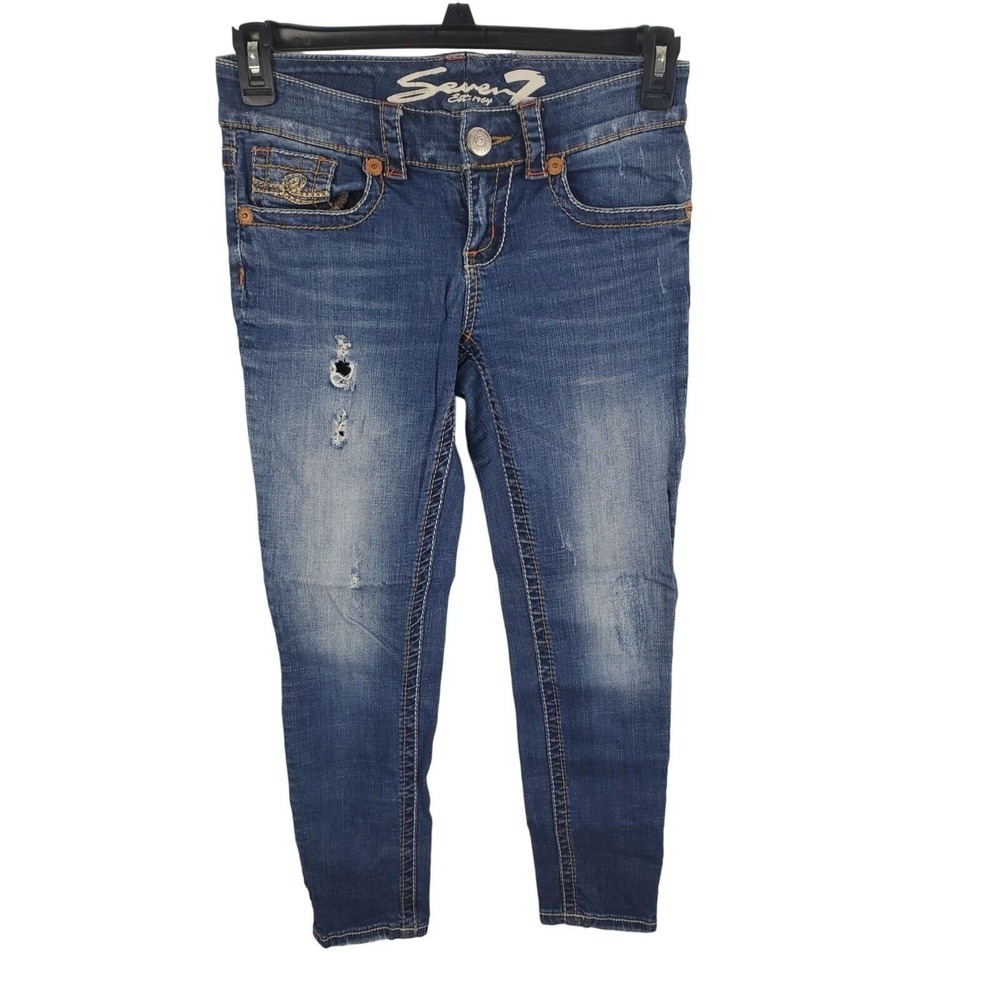 Seven7 Capri Womens 2 Skinny Leg Low Rise‎ Medium Wash Casual Blue